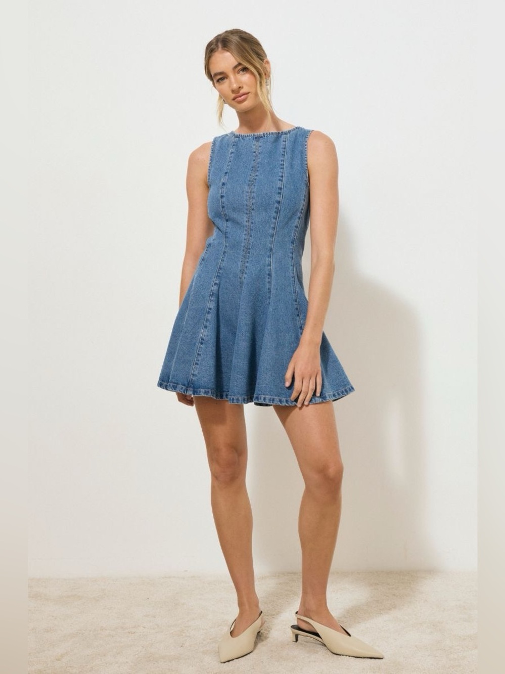 Mon Renn Nomada Denim Mini Dress Mid Indigo $219 Size Small - Picture 4 of 4